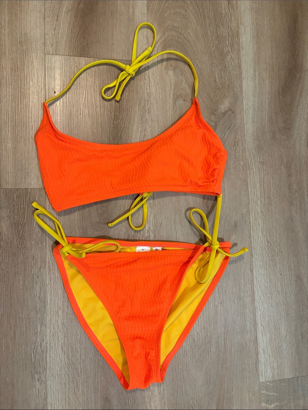 Salt + Cove Neon Orange Bikini with Yellow Ties